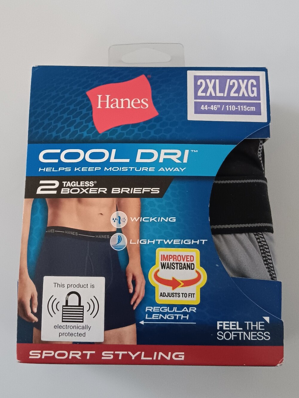 NEW 2pk Hanes Cool Dri Black & Gray Boxer Briefs 2 Pack - 2XL Tagless